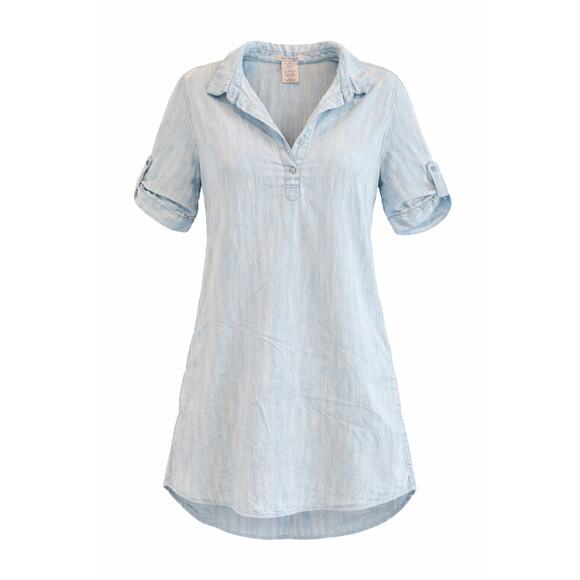 Philosophy Dresses & Skirts - Philosophy Light Blue Tencel Tunic Top L Roll Tab Sleeve Popover Dress
